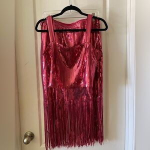 Rachel Zoe pink sequin midi skirt with top